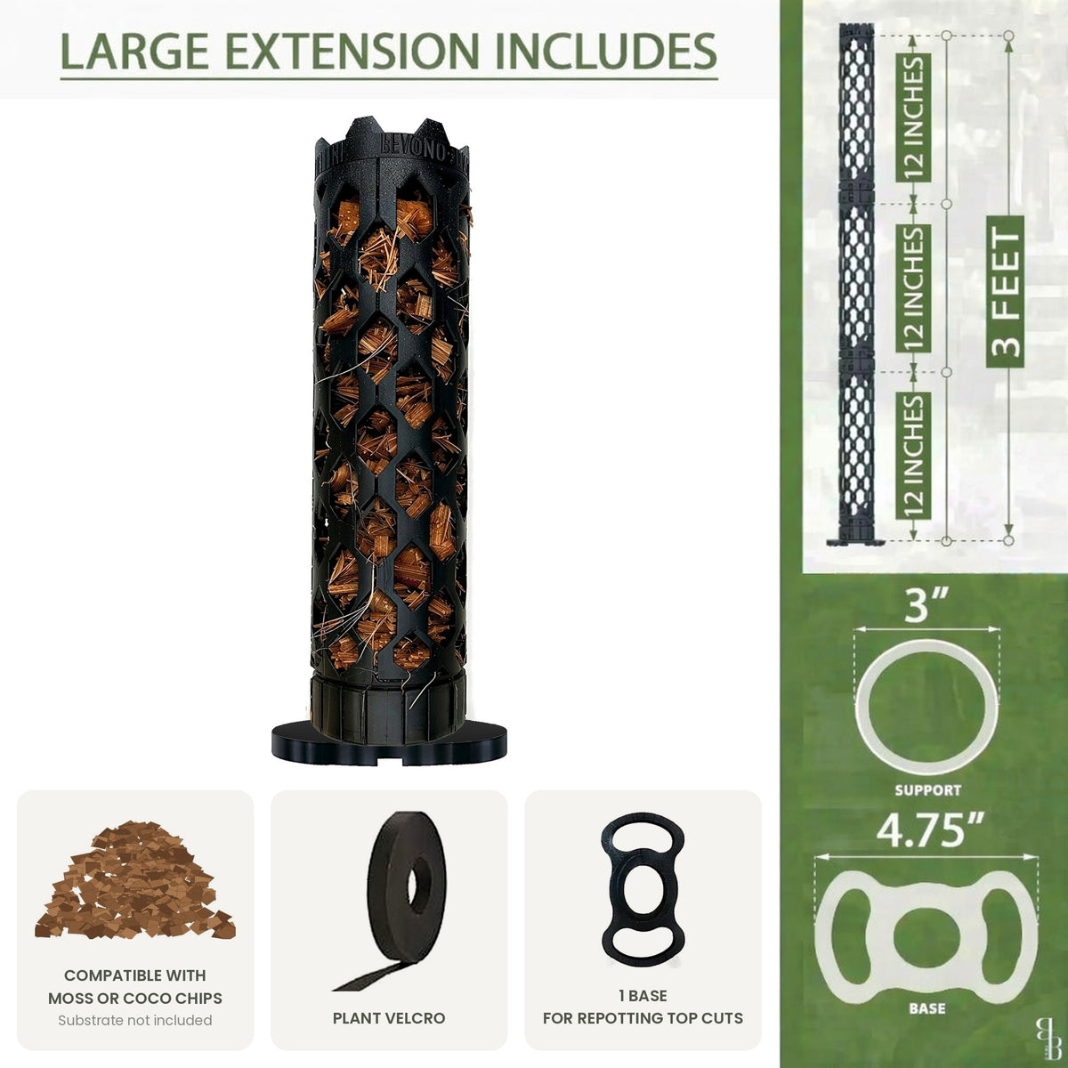 Large moss pole extension includes 1 segment and 1 base