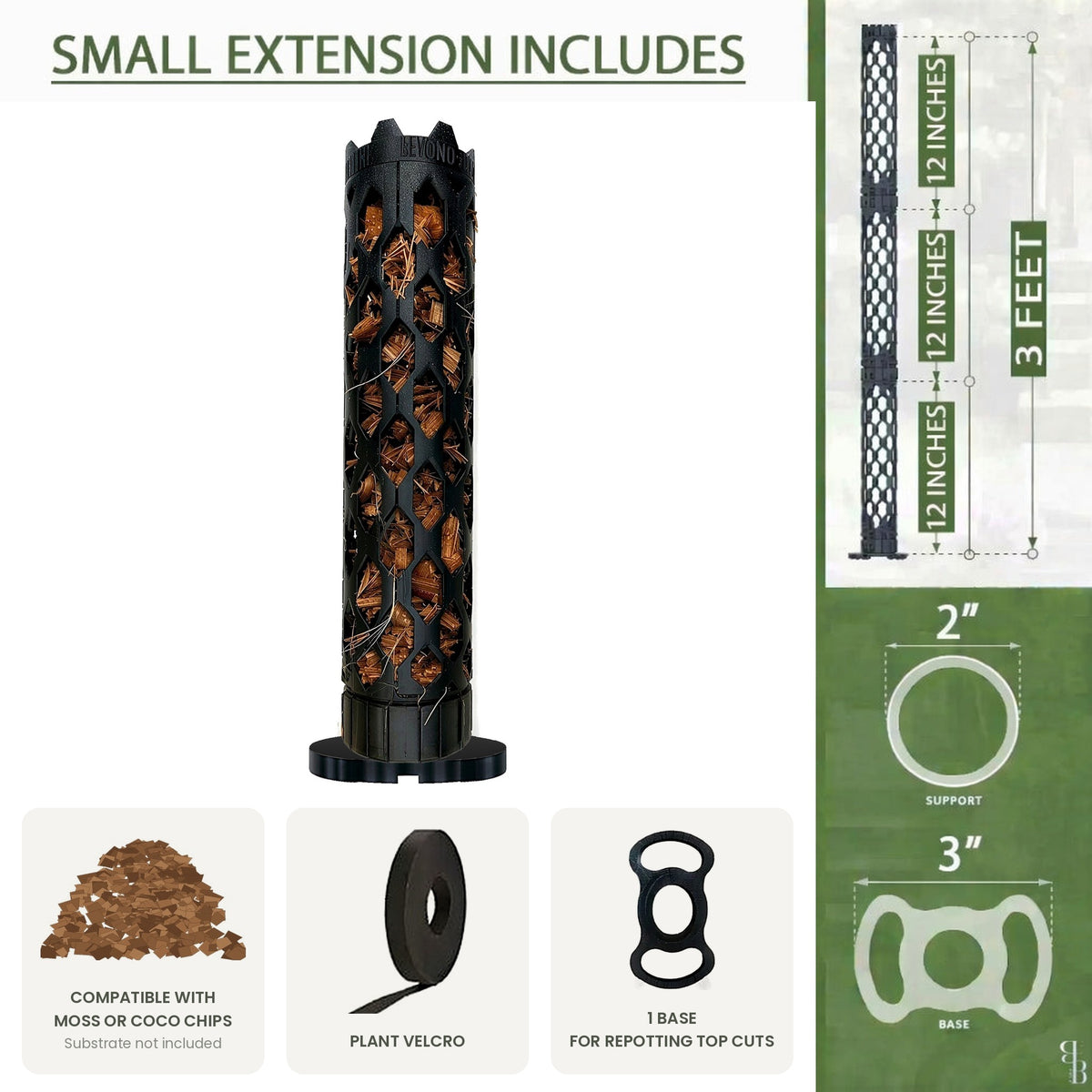 Small moss pole extension includes 1 segment and 1 base