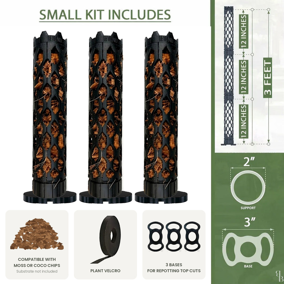 Small moss pole kit includes 3 segments and 3 bases