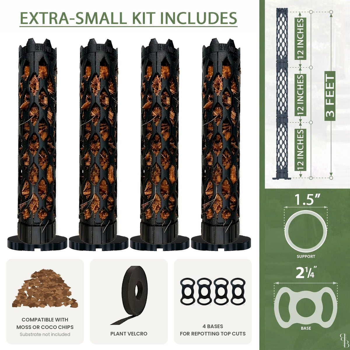 Extra-small moss pole kit includes 4 segments and 4 bases